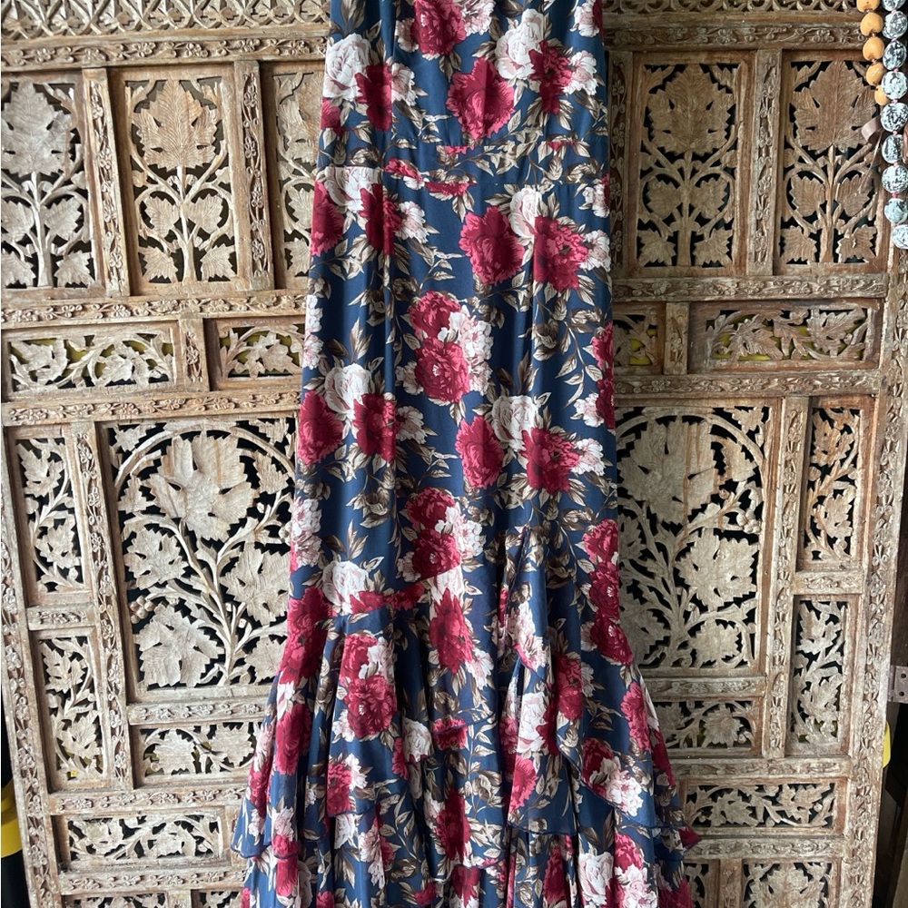 SHEIN Floral Maxi Dress in Blue and Red